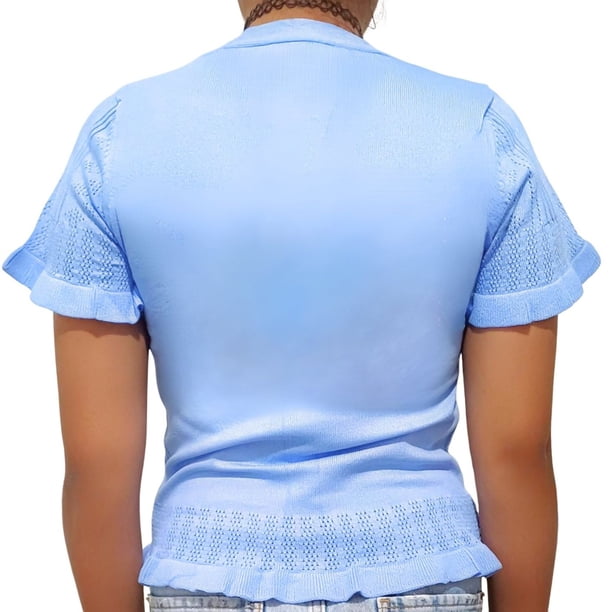 Polera Mujer Algodon Manga Corta Tejido Hilo Colores 1084