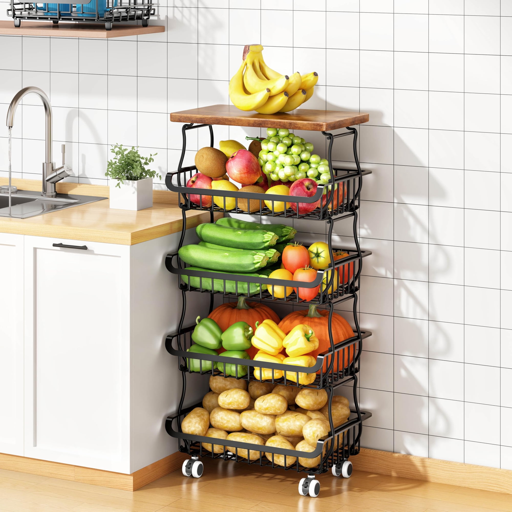 Canasta Metálica Apilable De 5 Niveles Para Frutas Y Verduras Jusdyrack