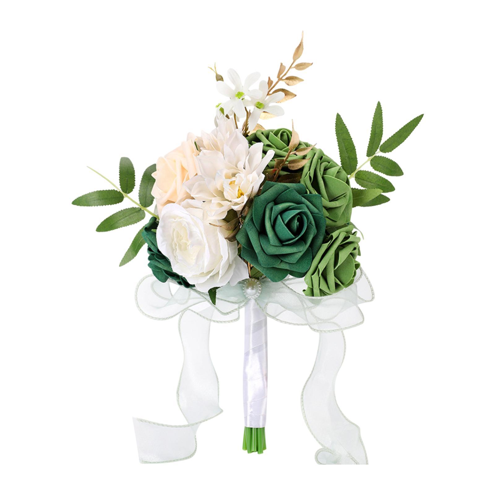 Magideal - Ramo De Rosas Artificiales De 29Cm, Cinta Para Ramo De Novia, Borla, Accesorios De Fotografía Para Compromiso, Aniversario, Ramo De Flores Para Novia Verde