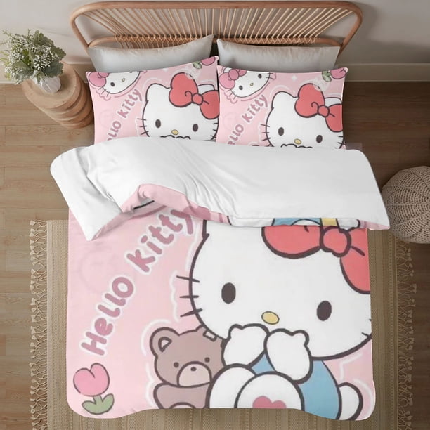 Hello Kitty 3-Piece Bedding Set For Kids Boys Girls Adult Cartoon Warm Cute Fashion Holiday Present Gift Bed Sheets