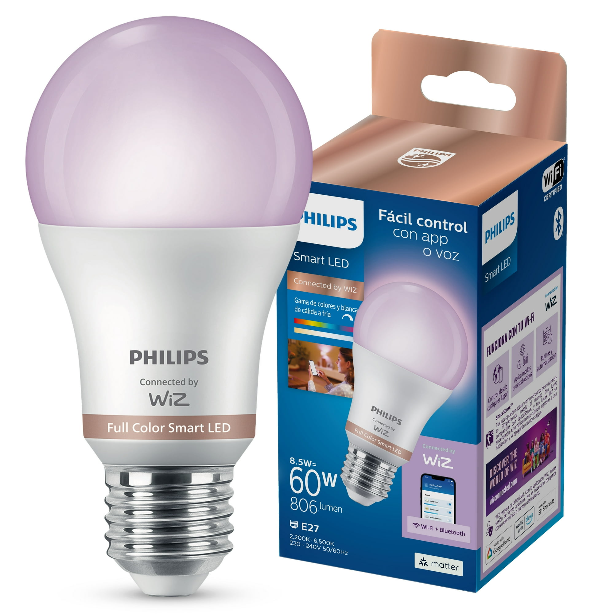 Philips Smart E27 Wiz Wifi Multicolores Matter Google Alexa