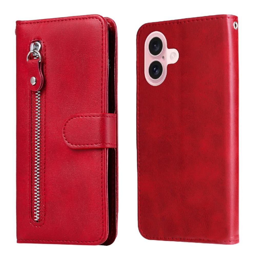 Foxdock - Funda Tipo Cartera Para Iphone 16 Con Bolsillo Con Cremallera Y Ranuras Para Tarjetas – Función De Soporte Rojo
