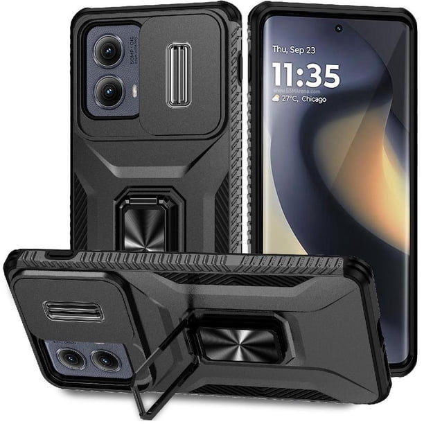 Funda Armada para Motorola edge 5G 2024 con Tapa Deslizante y Soporte Magnético Giratorio Negro