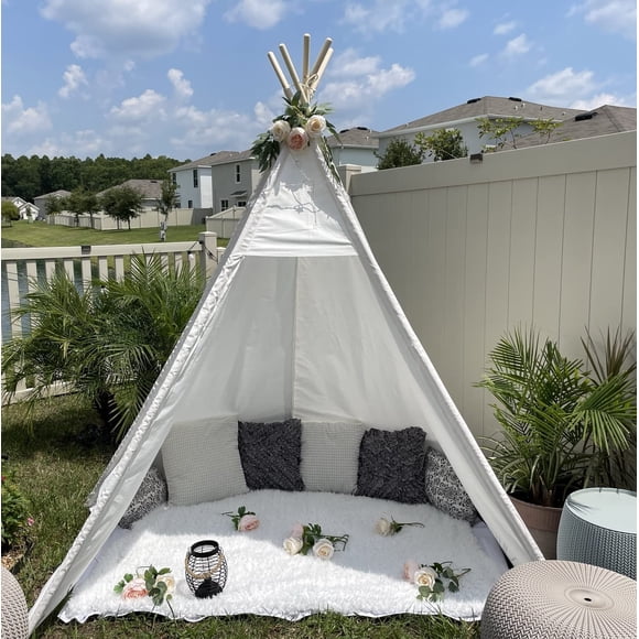 Carpa tipo tipi Betterhood de 7 pies, grande, para adultos y niños, blanca