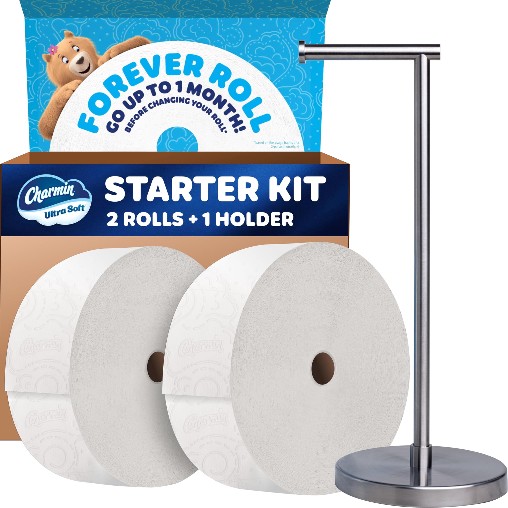 Kit Inicial De Papel Higiénico Ultra Suave Charmin, 2 Rollos, 1 Soporte