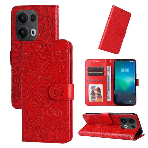 Funda tipo cartera FOXDOCK para OPPO Reno 14 Pro 5G , diseño girasol en relieve, cuero PU, cierre magnético, soporte y tarjetero