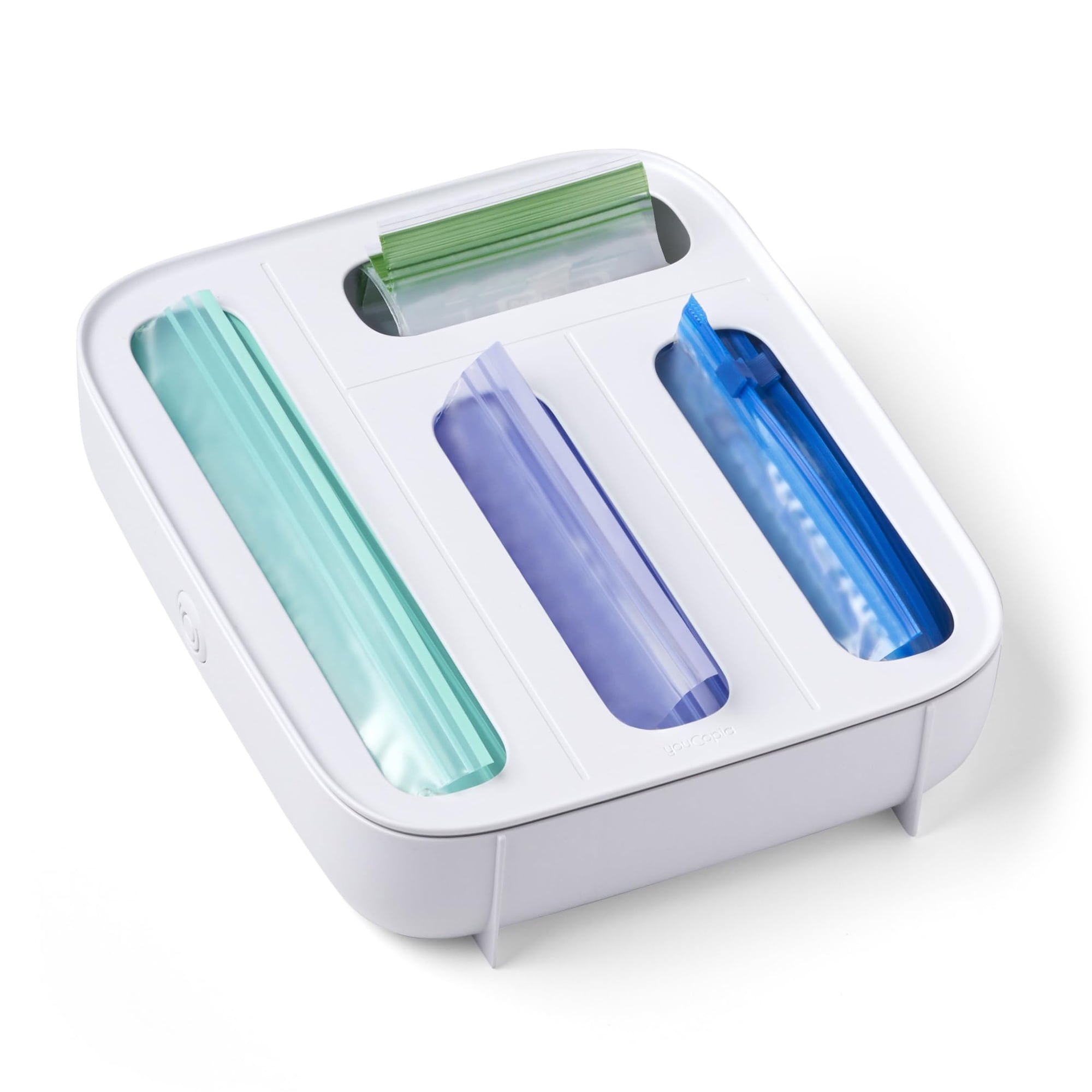 Youcopia - Dispensador De Bolsas De Comida Con Cajón Storabag De Plástico Blanco Con 4 Ranuras
