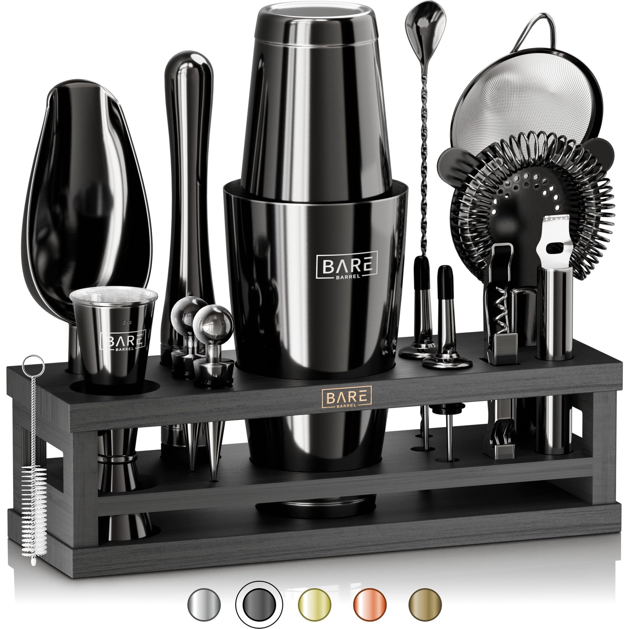 Kit De Bartender Bare Barrel De 16 Piezas, Set De Cócteles Negro