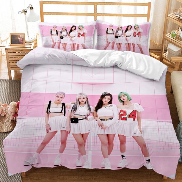 Black_pink 3 Pcs Comforter Set with 2 Pillowcases,Blackpin_k Bedding Set Sheet Set for Kids Adults,All Season Lightweight