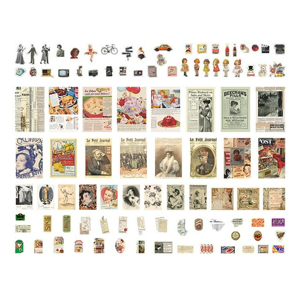 Paquete de 200 pegatinas vintage para scrapbooking, decoración retro, para diario, álbum y manualidades.