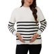 thumbnail image 1 of Tops de Suéter de Maternidad para Mujeres Camisas de Manga Larga con Abertura Lateral de Rayas Cuello Simulado de Punto para Embarazo XL Blanco, 1 of 6