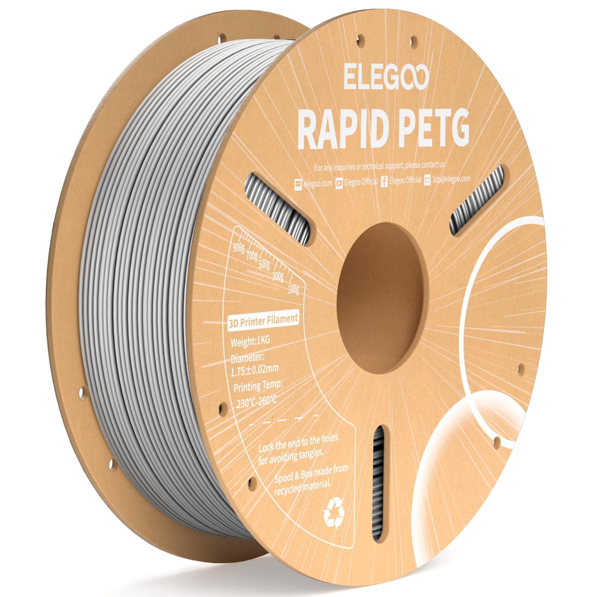 Filamento Para Impresora 3d Elegoo Rapid Petg De 1,75 Mm Gris, 1 Kg