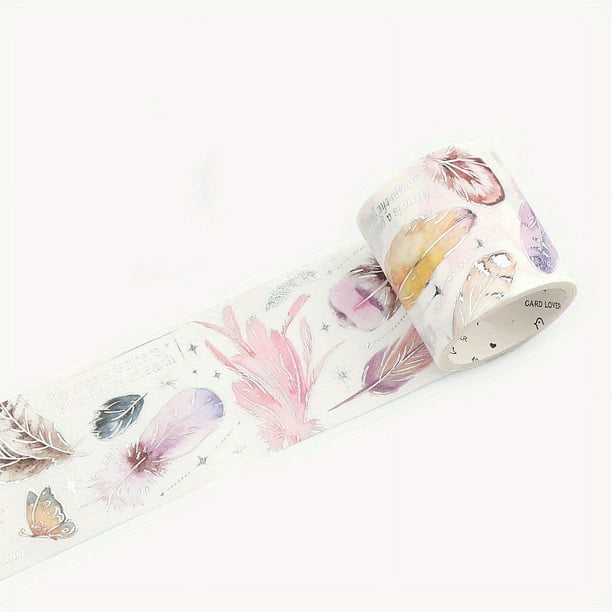 1pc/pack Vintage Feathers Flowers Bird Masking Washi Tape Retro Ins Decorative Adhesive Material Sticker Label Scrapbooking 1.57inch*118.11inch
