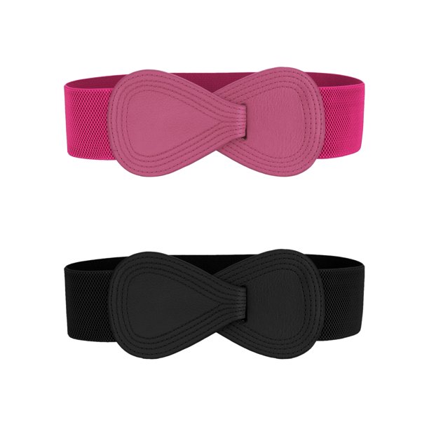 INSPIRE CHIC 2Pcs Cinturones de Cintura Elásticos con Hebilla de Cuero Sintético en Forma de 8 para Mujeres