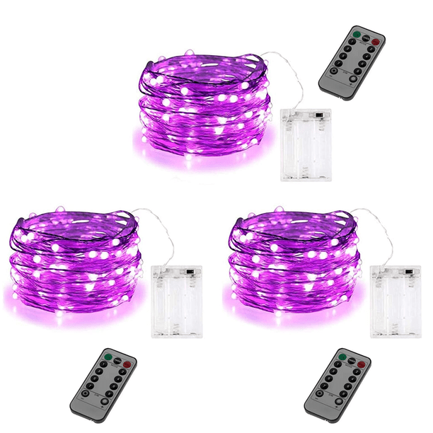 Guirnaldas de luces LED a pilas con control remoto (paquete de 3), 3 metros y 30 LED, para jardín