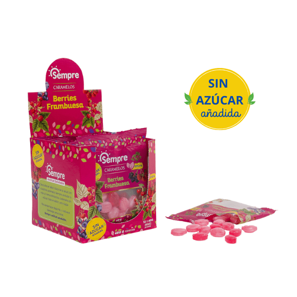Sin azúcar Caramelos Berries Frambuesa 12 x 40g