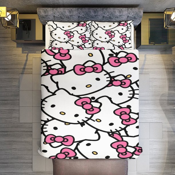 Hello Kitty Comforter Twin SizeComforter Set for Kids Girls3Pcs Bedding Set Printed Comforter with 2 PillowcasesDown AlternativeSoft and Lightweight Bed Sheets