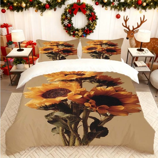 Sunflower Bouquet Printed Duvet Cover Set Bedding Includes Duvet Cover + Two Pillowcases Soft and Breathable Suitable for Home/Guest Rooms All Seasons Ideal Gif