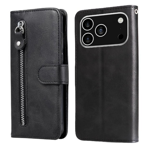 Funda con Cremallera para iPhone 17 Pro, Carcasa Cartera de Cuero PU con Soporte y Tarjetero