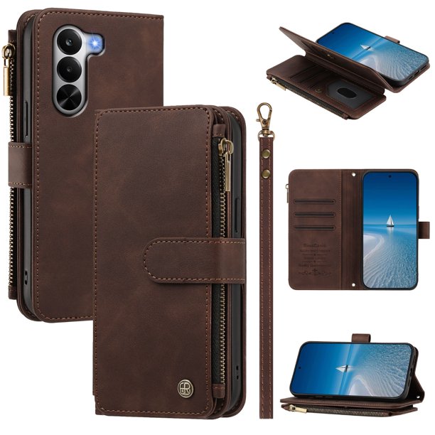 Cartera para OnePlus Nord CE6 Lite con Ranuras para Tarjetas, Marrón