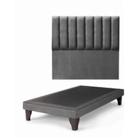 Kerabaalshop - Base De Cama Europea 1 Plaza 90X190 Con Respaldo Al Piso Lino Gris Oscuro