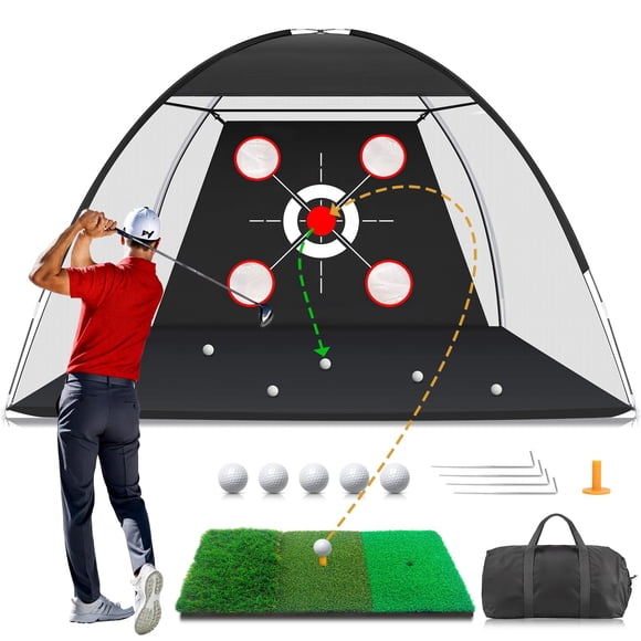 Golf Net MFNMFN de 10 x 7 pies con tapete de práctica para entrenamiento en el patio trasero
