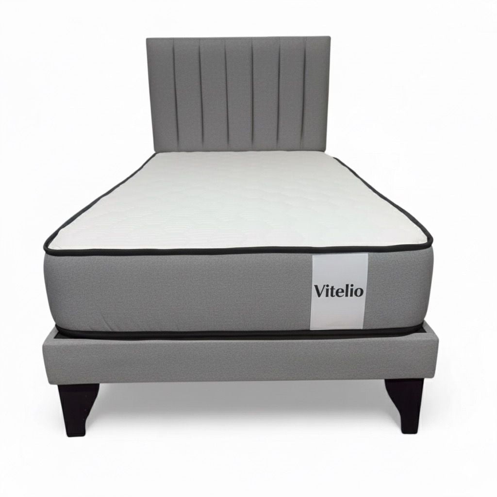Vitelio - Cama Plaza Y Media Gris + Colchon 1 5 Plazas