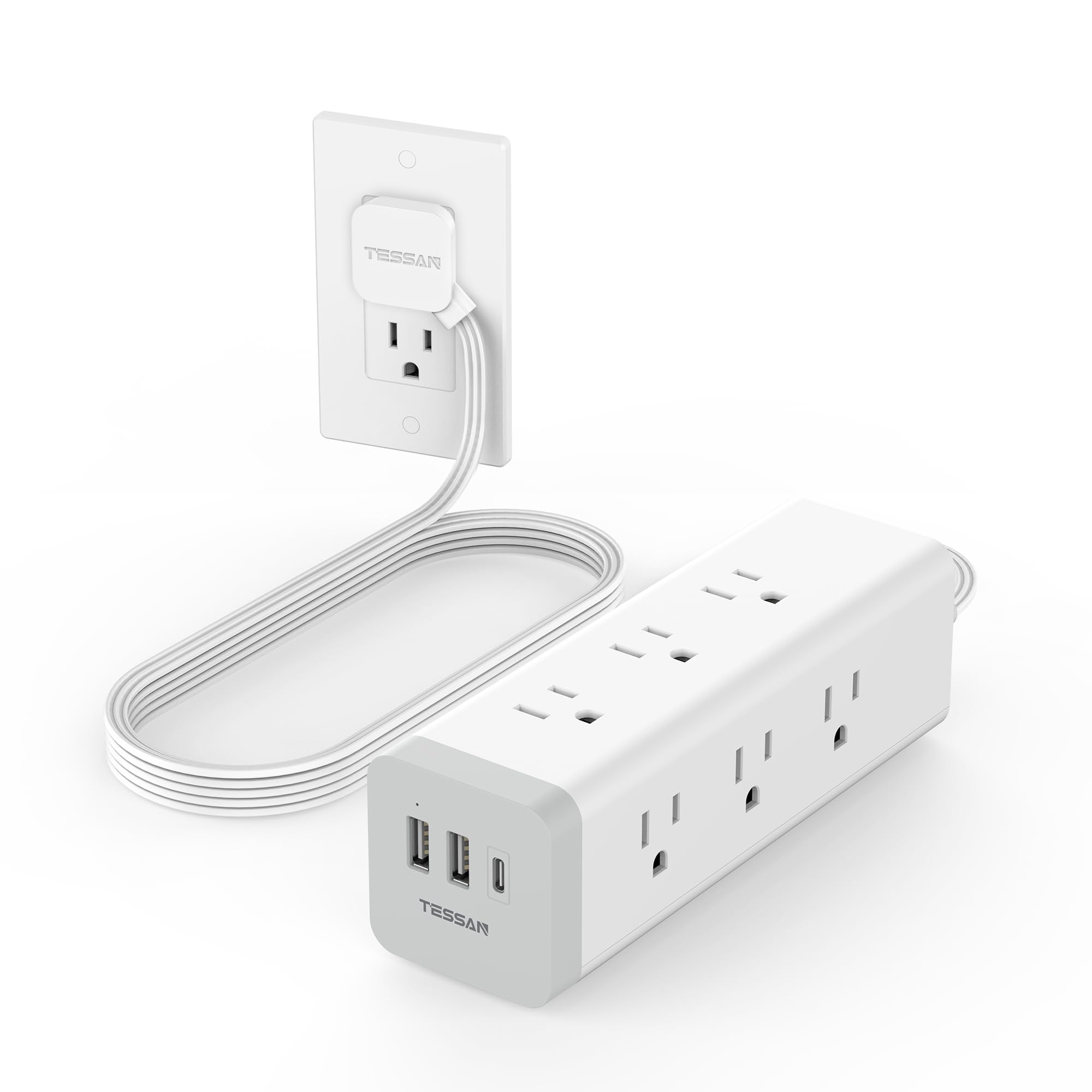 Protector Contra Sobretensiones, Power Strip Tessan, Ultrafino, De 6 Pies Con 9 Enchufes