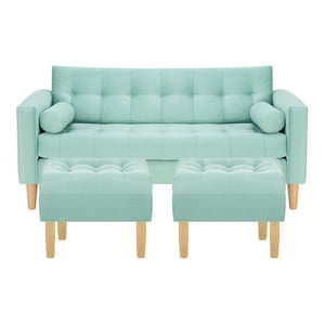 Bodevir - Sofa Retro 3C + 2 Pouf Felpa 05 Verde Agua