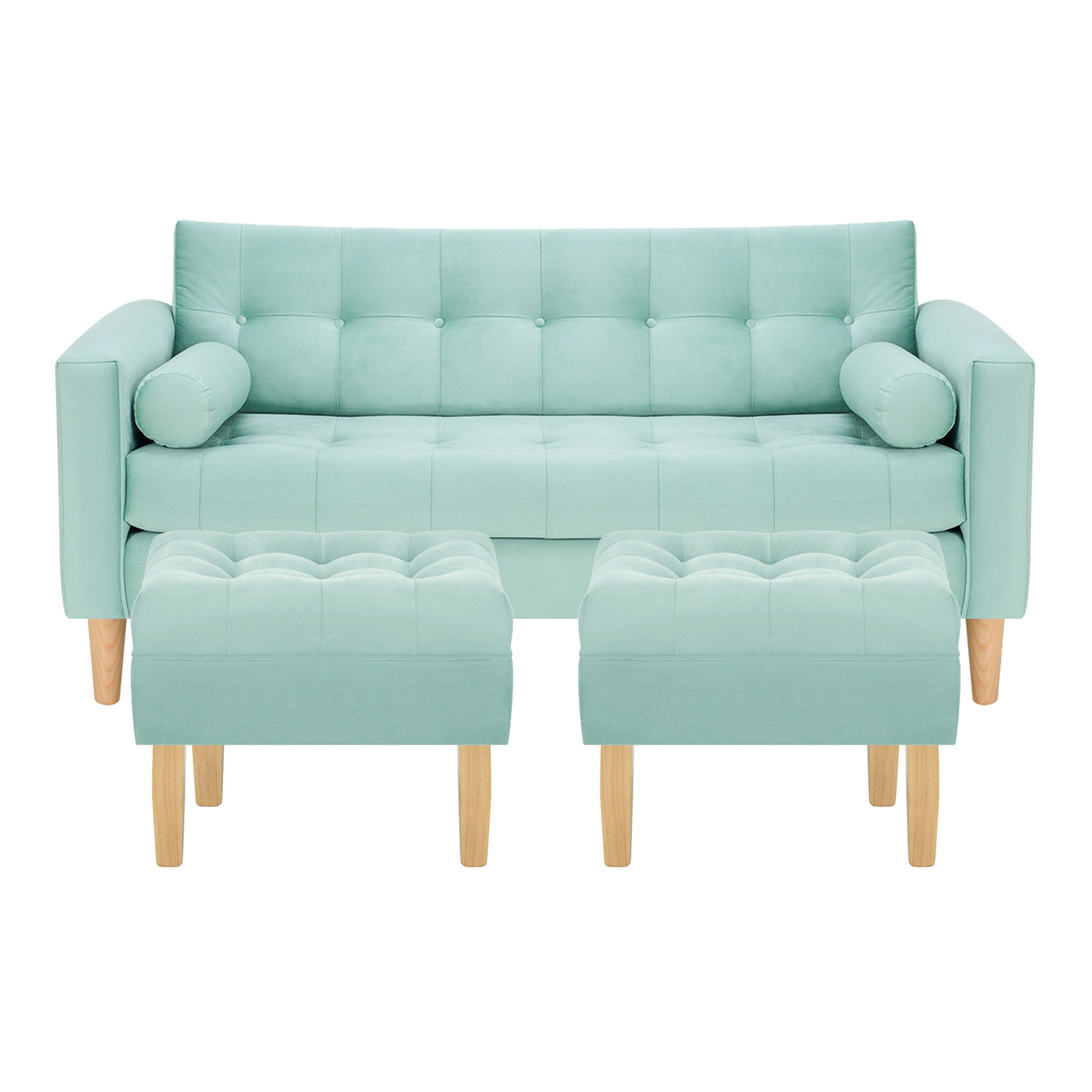 Bodevir - Sofa Retro 3C + 2 Pouf Felpa 05 Verde Agua