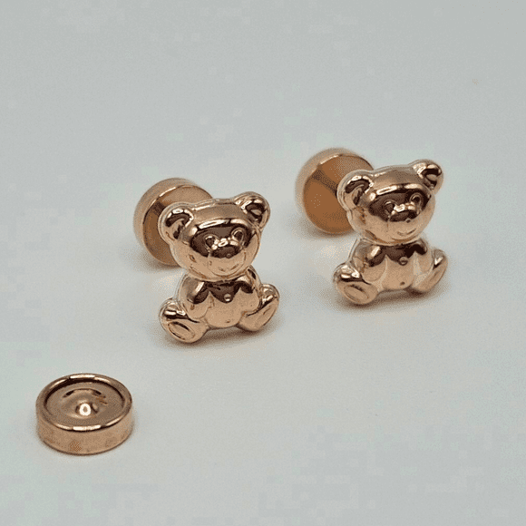 Aros abridores para bebé y niña modelo oso, laminados en oro de 20k.