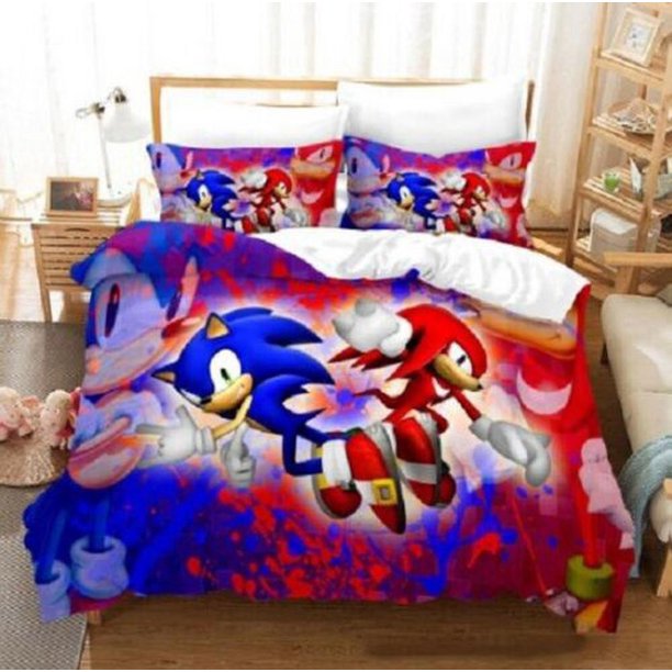 Cartoon Sonic Character Quilt Duvet Cover Set Soft Bedspread Comforter Cover3-Piece Bedding Set