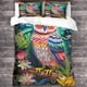 thumbnail image 3 of Juego de ropa de cama con diseño de búho adorable, funda nórdica 3D, funda de edredón de microfibra suave con flores coloridas, fundas de almohada y funda de edredón de 3 piezas., 3 of 3
