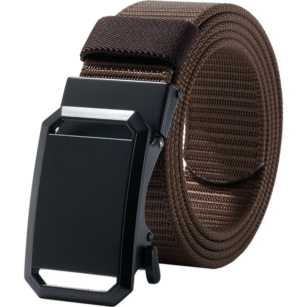 Cinturones de trinquete para hombre - Cinturón de moda para hombre de tela de nailon de 3.4cm pulgadas para jeans casuales, 130cm, Marrón