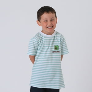 Polera Manga Corta Niño Verde Rayas Creeper Minecraft