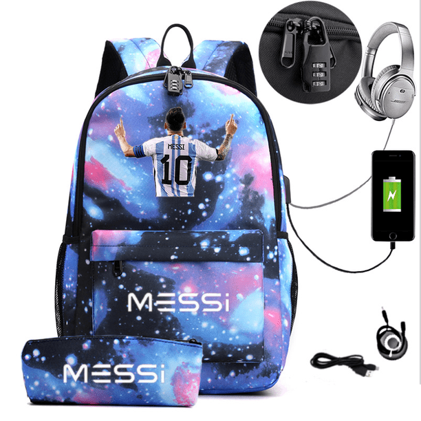 Messi Backpack Boys Girls Laptop Capacity School Bag Usb Charging Anti Theft and Waterproof Canvas Casual Mochilas