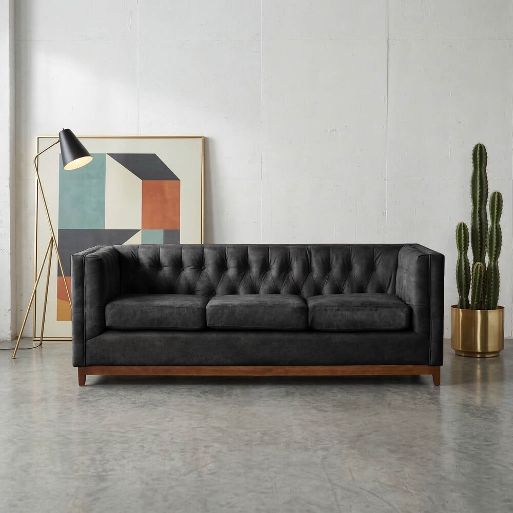 Latam Home - Sofa Roma 3c Cuero Colorado Negro