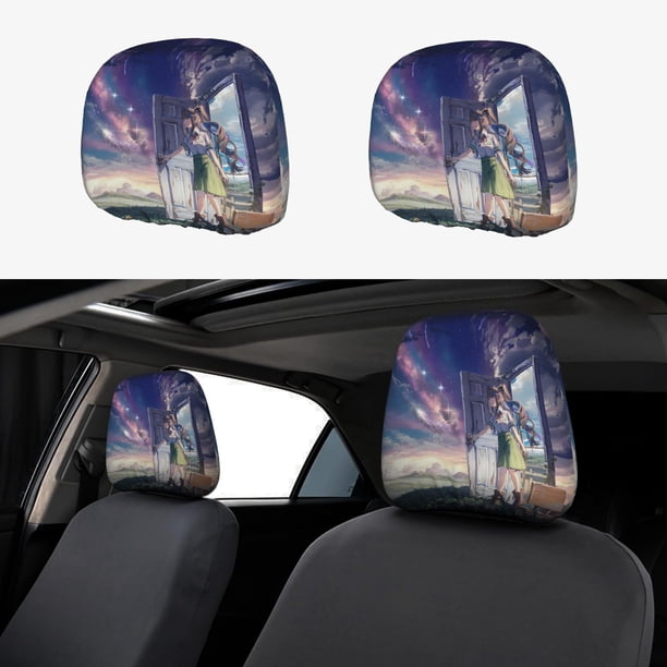Suzume Funda Protectora Universal para Reposacabezas de Coche, Funda Elástica para Reposacabezas de Asiento de Auto, Funda de Tela Antipolvo, Accesorios de Interior 2 Piezas