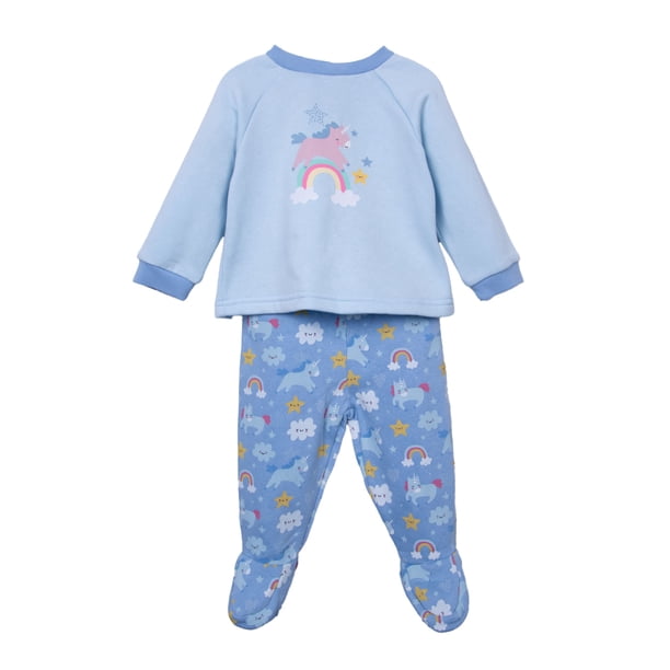 Pijama Bebé Niña Manga Larga Unicornio Celeste