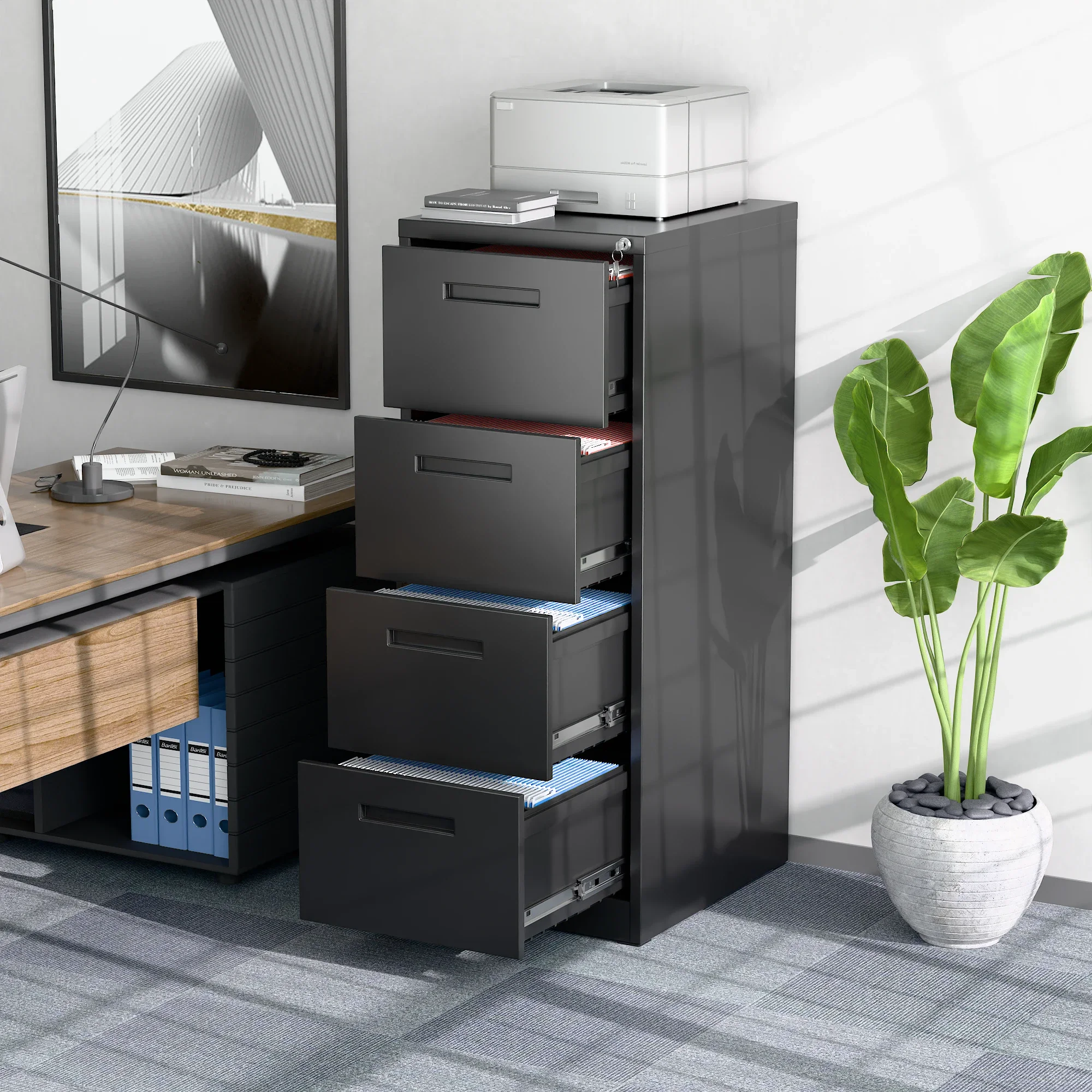 Recilock - Kardex Metálico: 4 Cajones - Mod Black Fa-4d-b