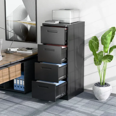 Recilock - Kardex Metálico: 4 Cajones - Mod Black Fa-4D-B