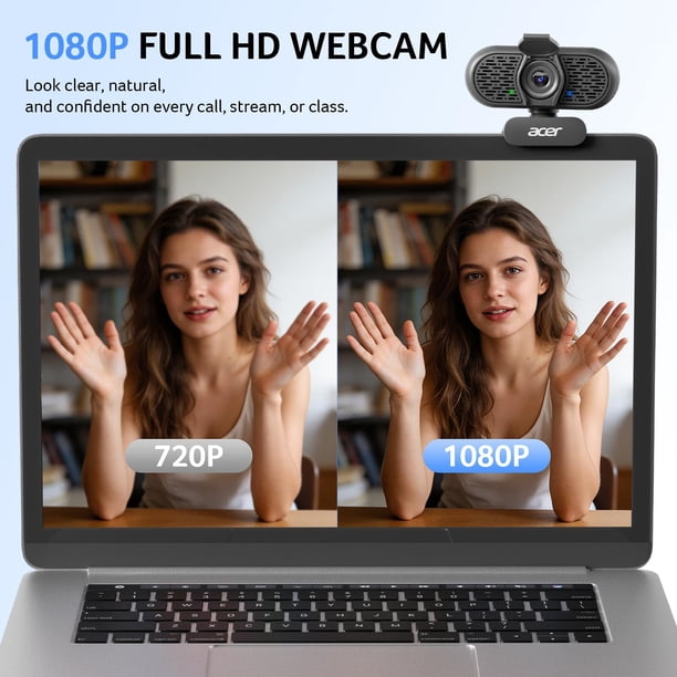 Webcam Acer 1080p USB Plug and Play con micrófono y tapa de