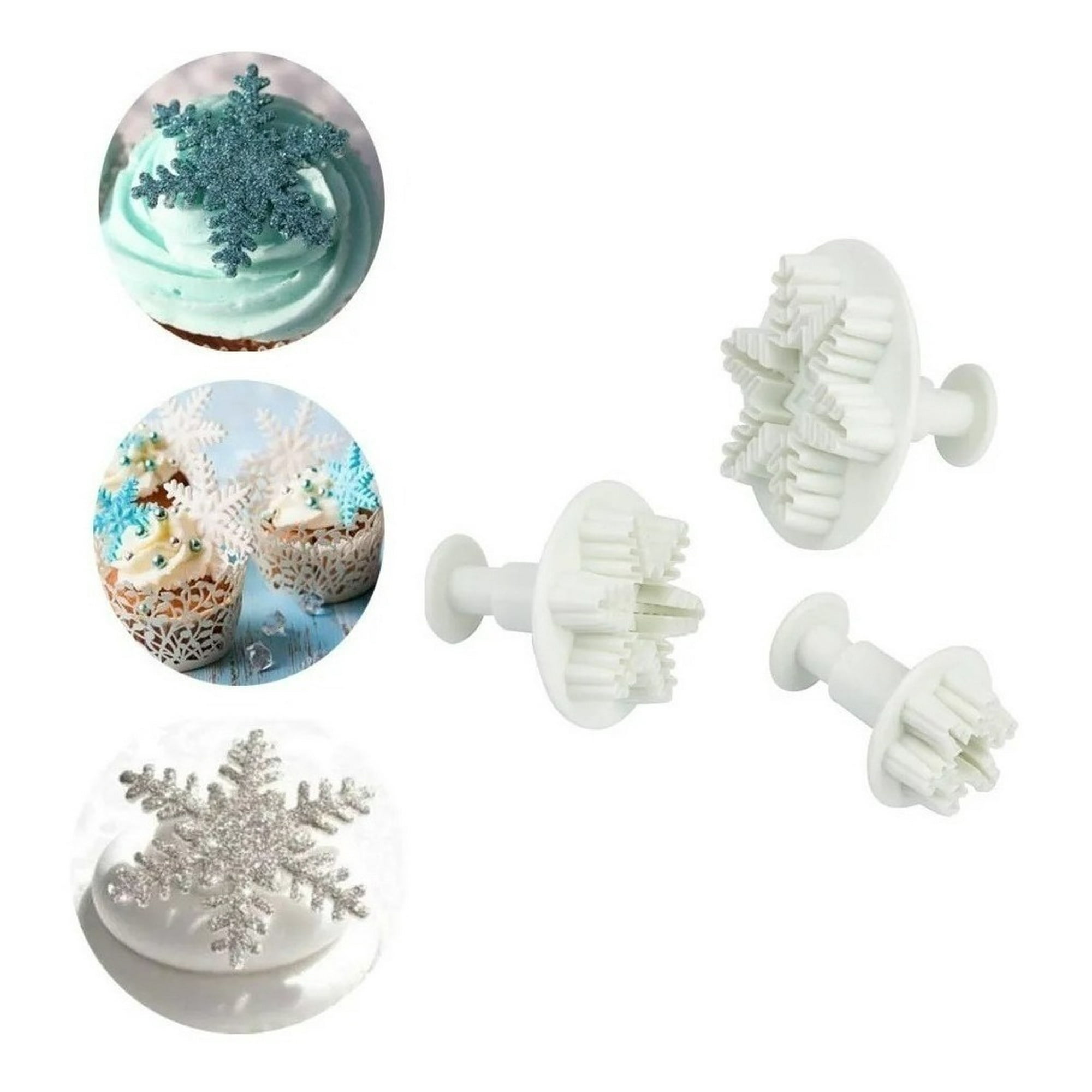 Genérico - 3 Molde Fondant Cortador Con Expulsor Fondant Copo De Nieve
