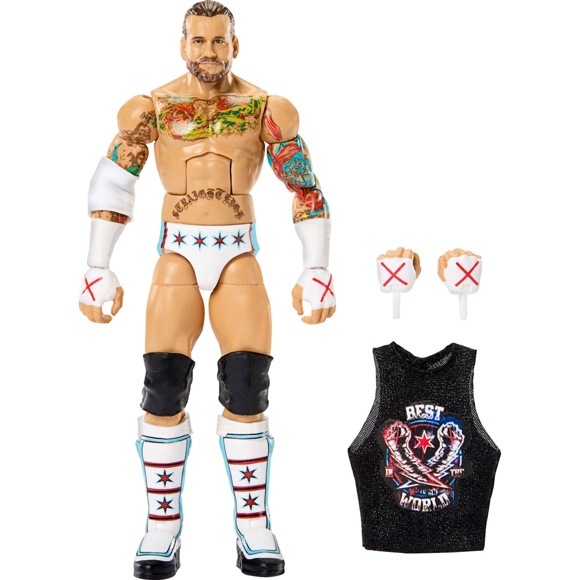 Figura De Acción Wwe Cm Punk 15 Cm Con 25 Articulaciones Y Manos Intercambiables