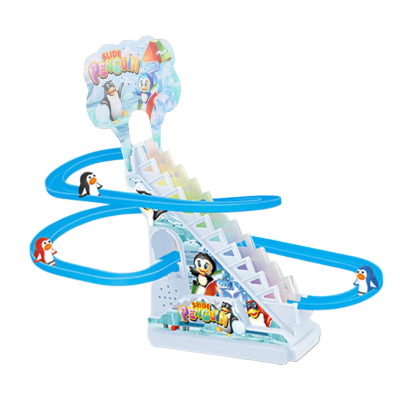 Magideal - Juego De Pista De Carreras De Pingüinos Con Música Juego De Toboganes De Pingüino Pequeño Juguete Para Subir Escaleras De Pingüino Escaleras De Juguet , 3 Pinguino
