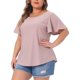 thumbnail image 4 of Agnes Orinda Camiseta de Escuela para Mujer Talla Grande Cuello Redondo Ajuste Suelto Manga con Volantes Verano Hueco Blusas Casuales 2X Rosa, 4 of 6
