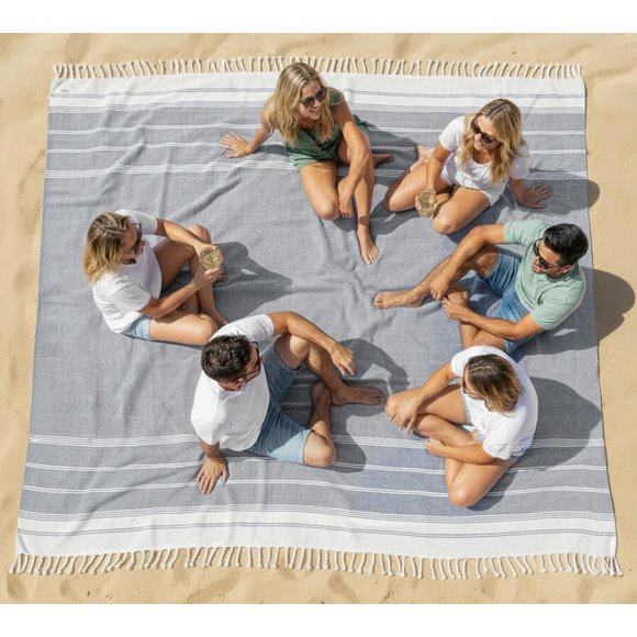 Manta de Playa LANE LINEN 210x210 cm Navy Blazer antiarena