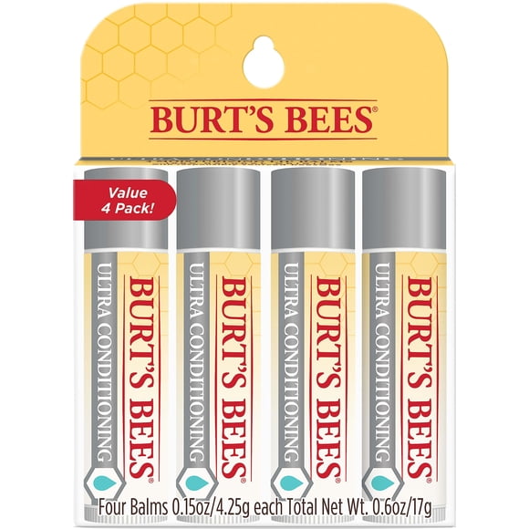 Bálsamo labial Burt's Bees Ultra Conditioning 100% natural, paquete de 4