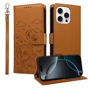 Funda Billetera Foxdock Compatible Con Iphone 16 Pro Max, Diseño Perrito Tierno, Ranuras Para Tarjetas Y Soporte Plegable