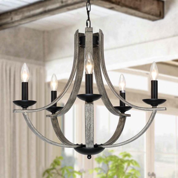 Candelabro LAMPKEDUO 61 cm 5 luces de madera simulada